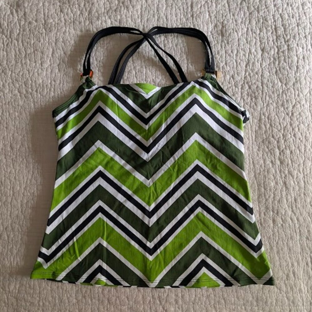 La Blanca Women's‎ Green Black Chevron tankini top US 14